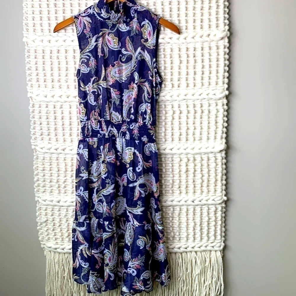 Nanette Lepore Blue Paisley High Neck Sleeveless Midi Dress